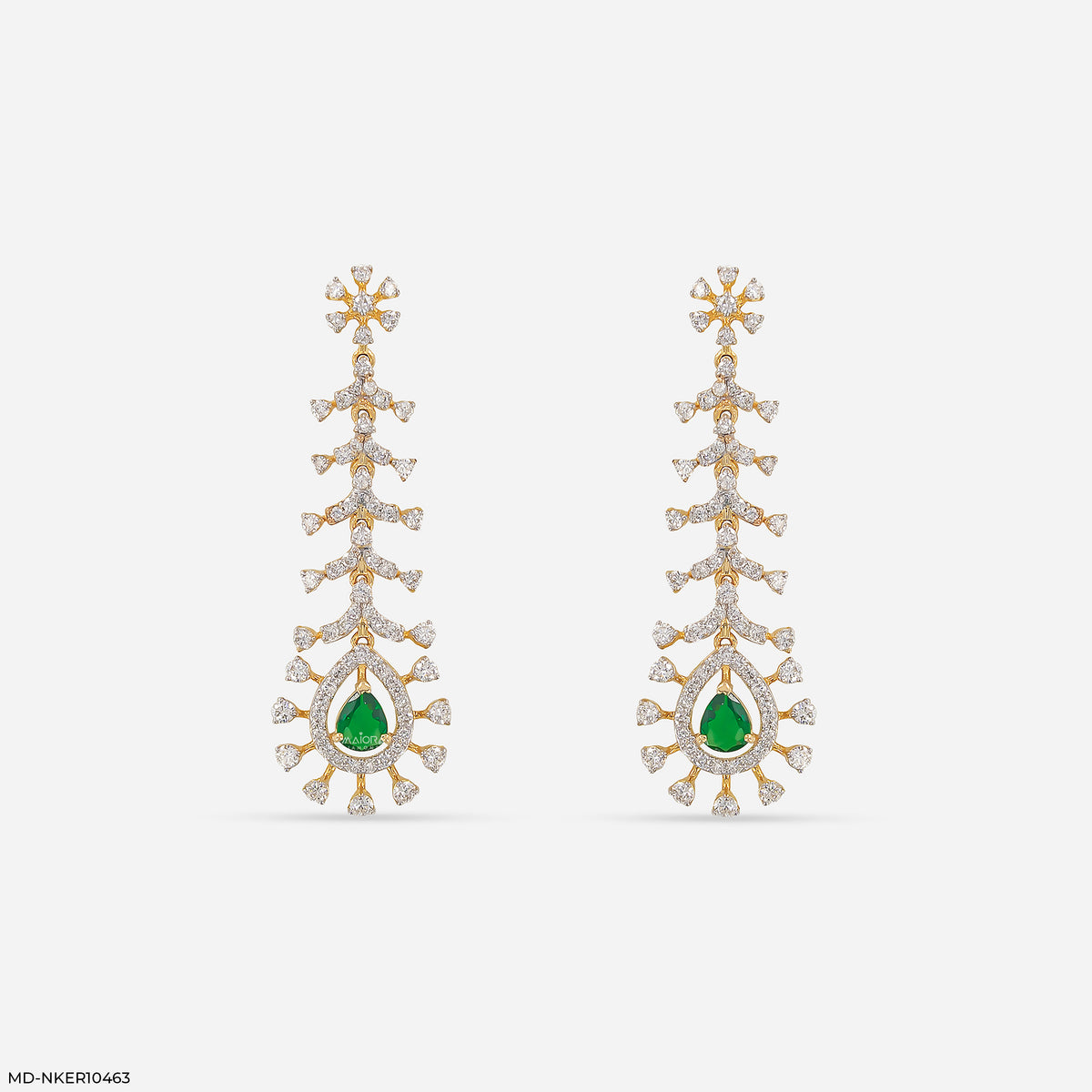 Frozen Fern Emerald Diamond Earrings