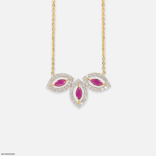 Petal Cluster Gemstone Lab Diamond Drop Necklace 14K Yellow Gold