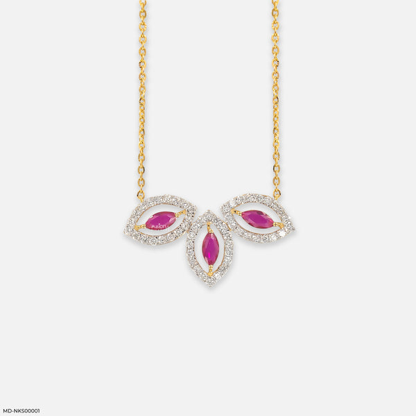Petal Cluster Gemstone Lab Diamond Drop Necklace 14K Yellow Gold