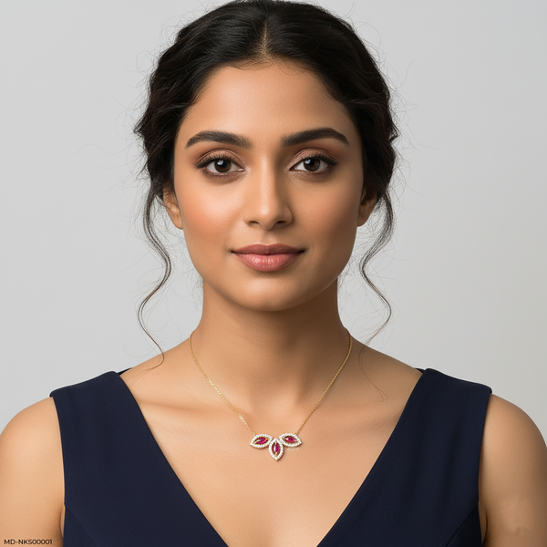 Petal Cluster Gemstone Lab Diamond Drop Necklace 14K Yellow Gold