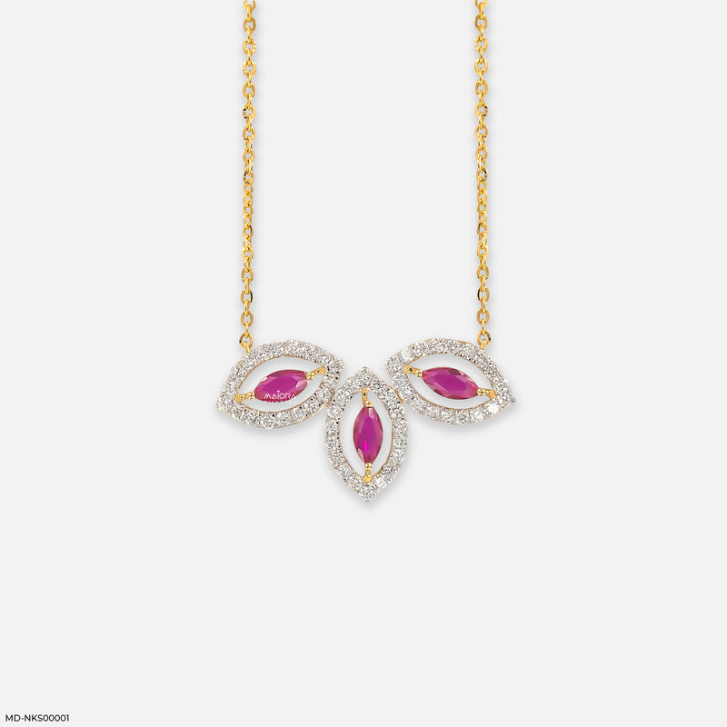 Petal Cluster Gemstone Lab Diamond Drop Necklace 14K Yellow Gold