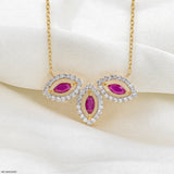 Petal Cluster Gemstone Lab Diamond Drop Necklace 14K Yellow Gold
