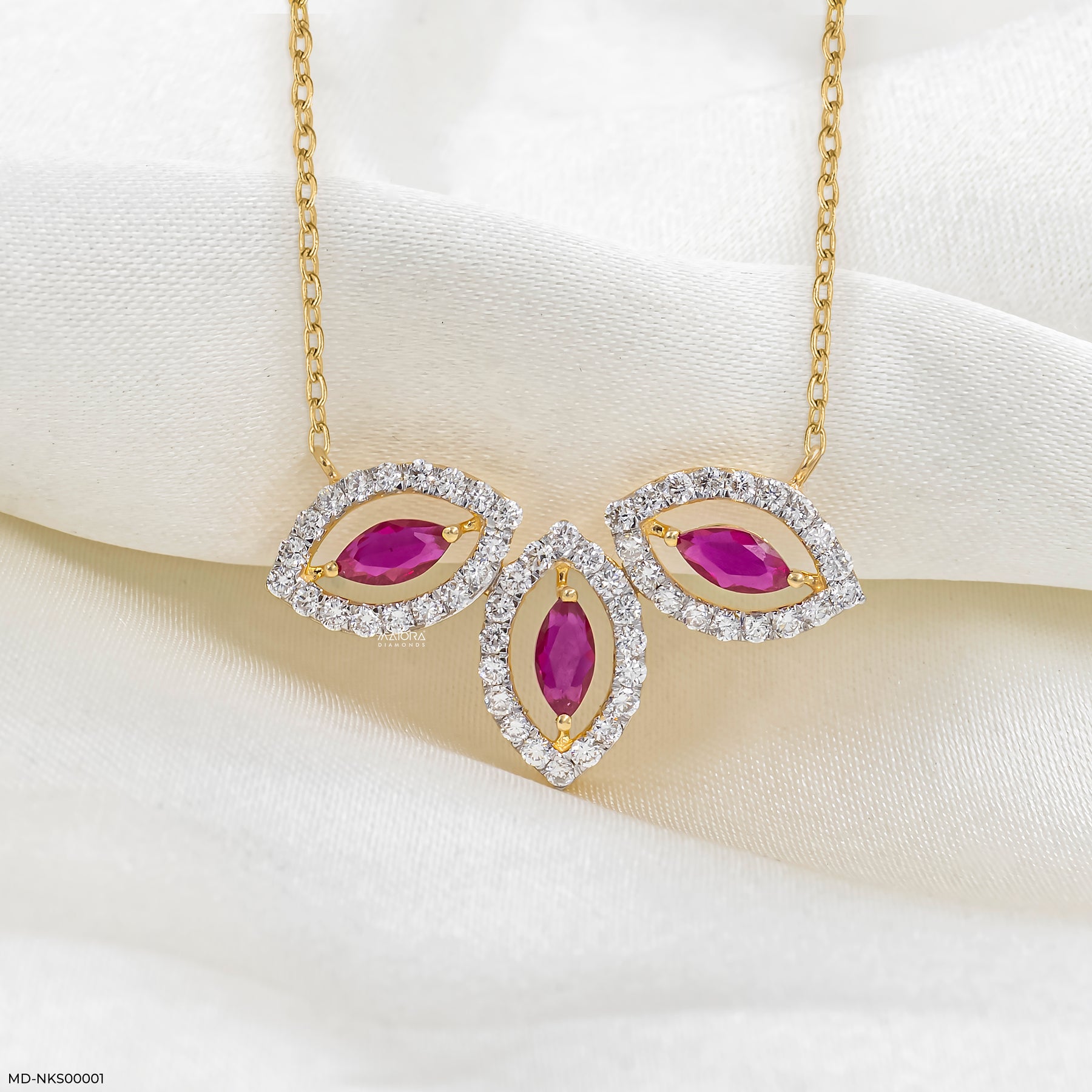 0.75 Carat Petal Cluster Gemstone Lab Diamond Drop Necklace 14K Yellow Gold