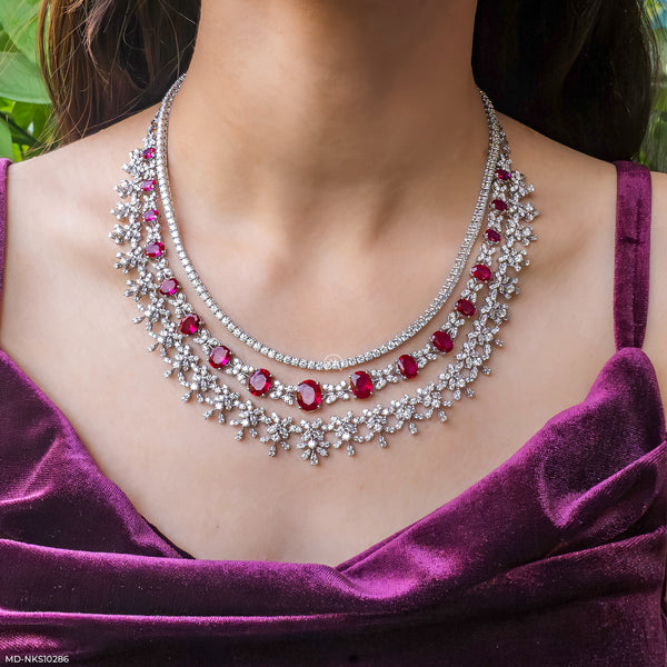 Velvet Crimson Layered Necklace 14K White Gold