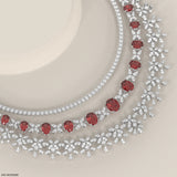 Velvet Crimson Layered Necklace 14K White Gold