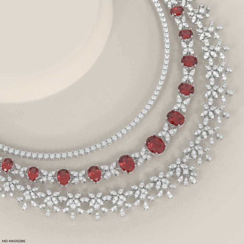Velvet Crimson Layered Necklace 14K White Gold