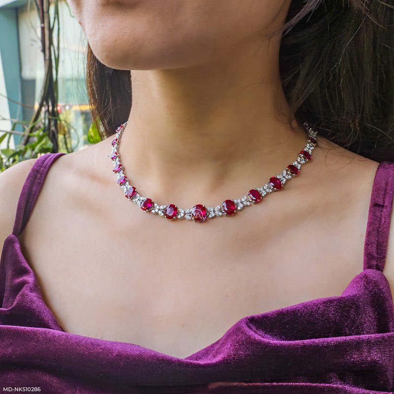 Velvet Crimson Layered Necklace 14K White Gold
