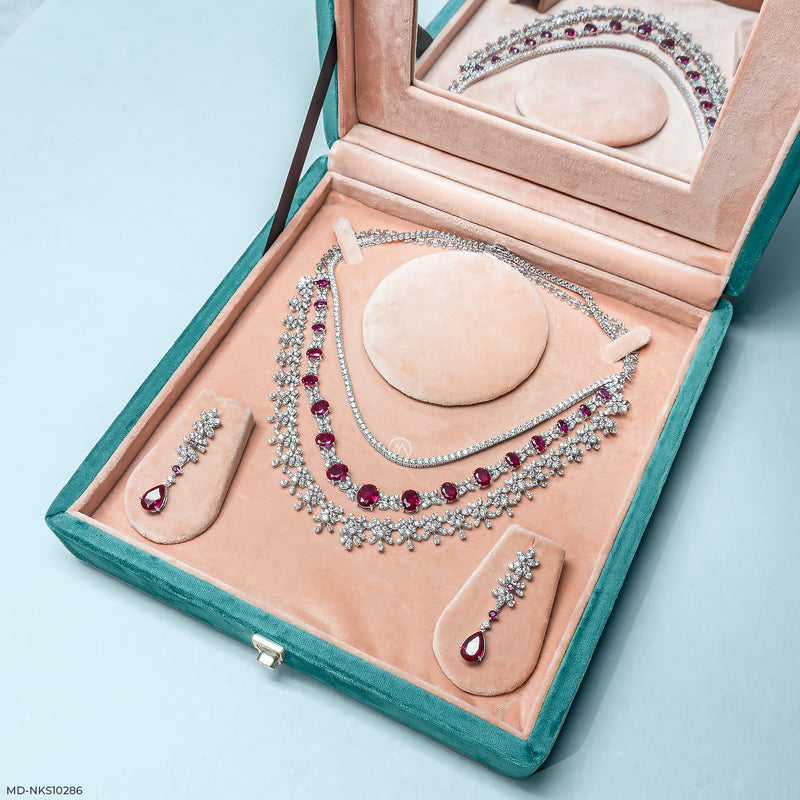 Velvet Crimson Layered Necklace 14K White Gold