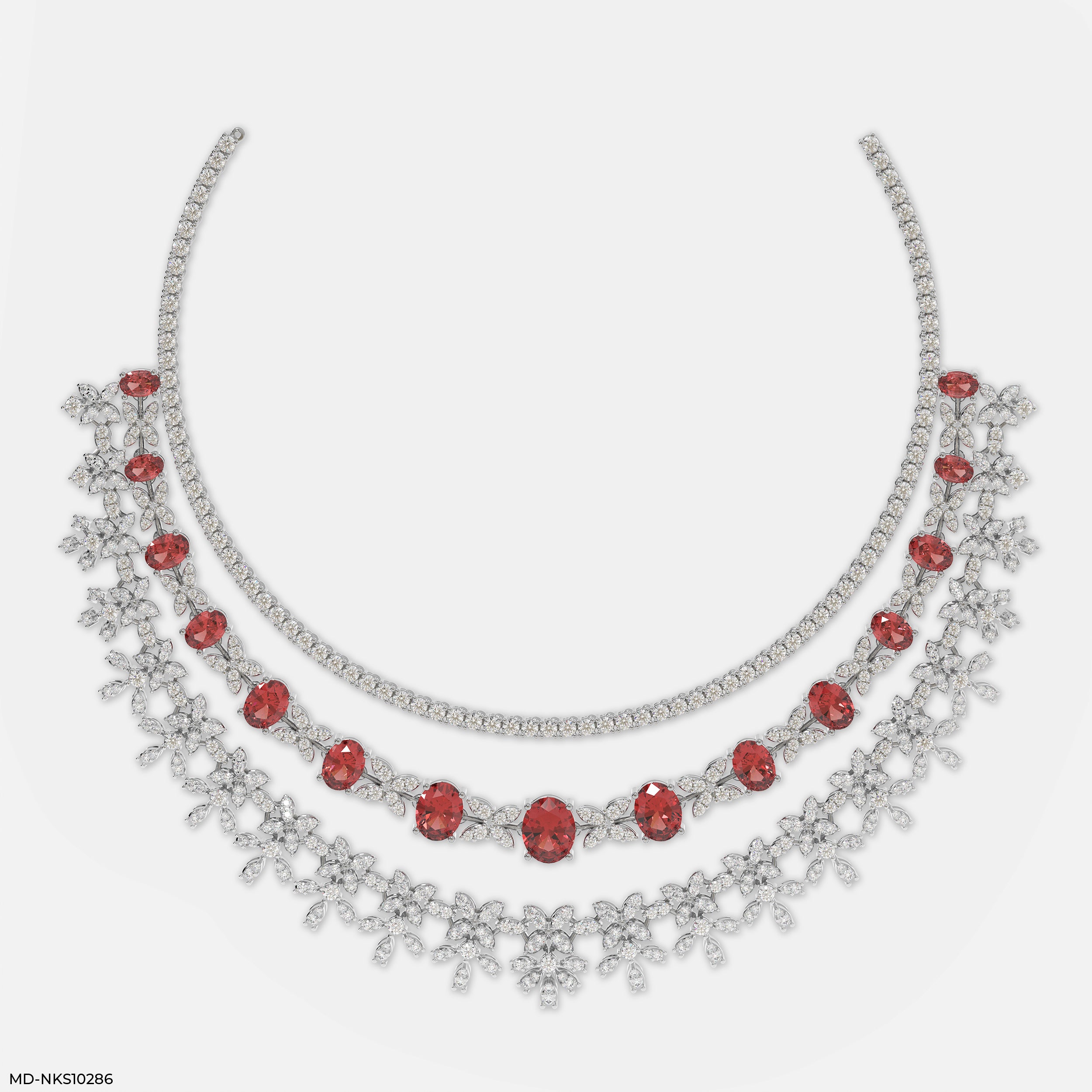 Velvet Crimson Layered Necklace 9K White Gold