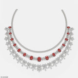 Velvet Crimson Layered Necklace 14K White Gold
