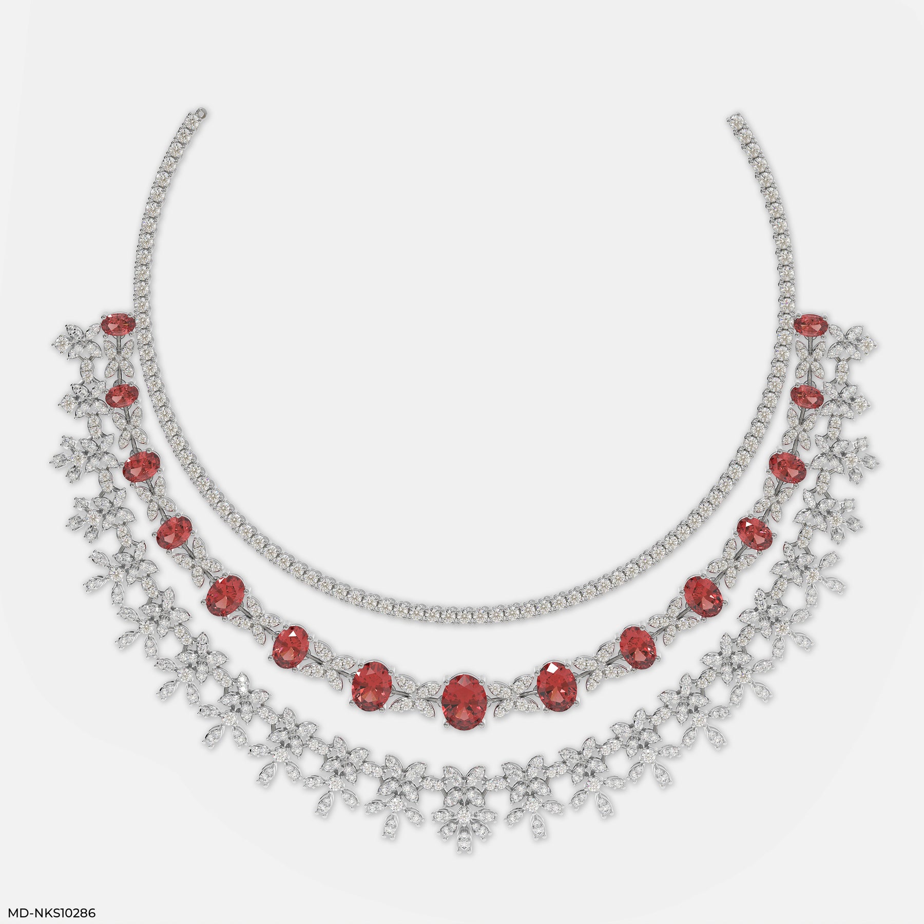 Velvet Crimson Layered Necklace 14K Yellow Gold