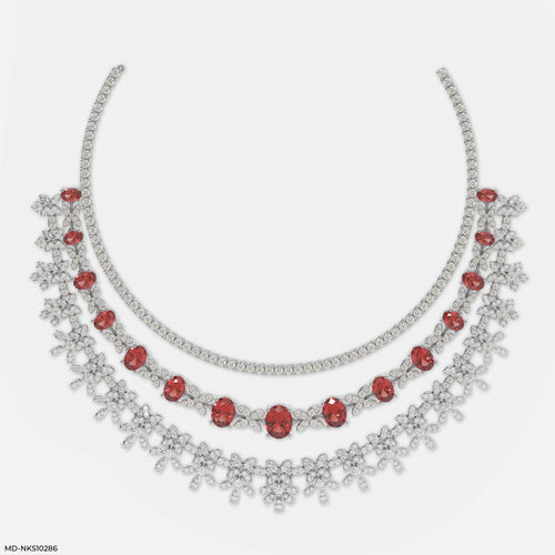 Velvet Crimson Layered Necklace 14K White Gold