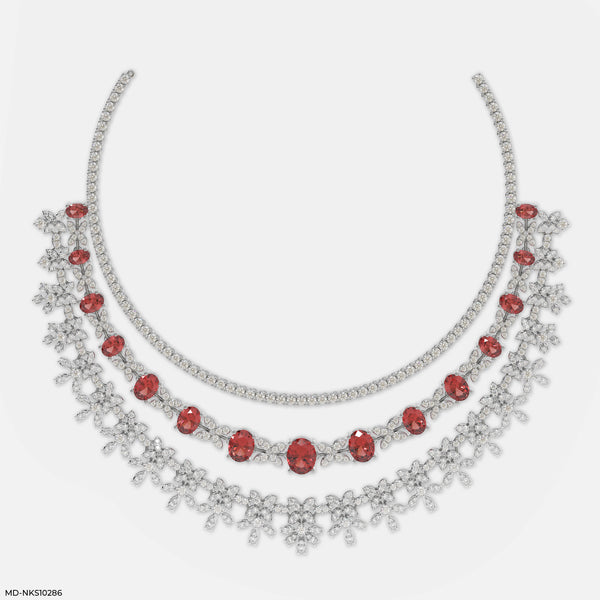 Velvet Crimson Layered Necklace 14K White Gold