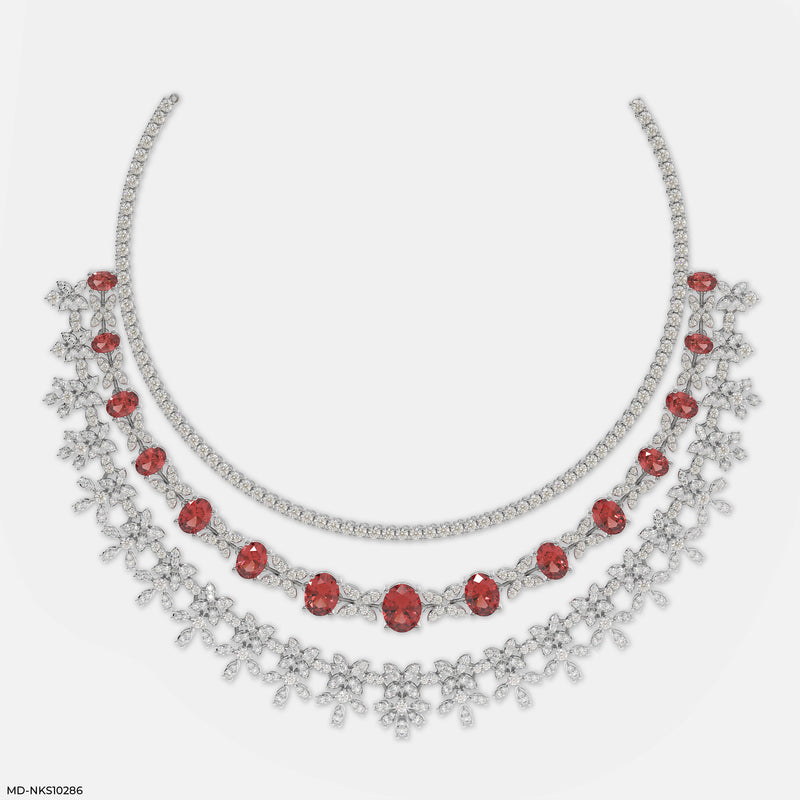 Velvet Crimson Layered Necklace 14K White Gold
