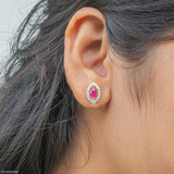 The Marquise-Ruby Halo Lab Diamond Earrings 14K Yellow Gold