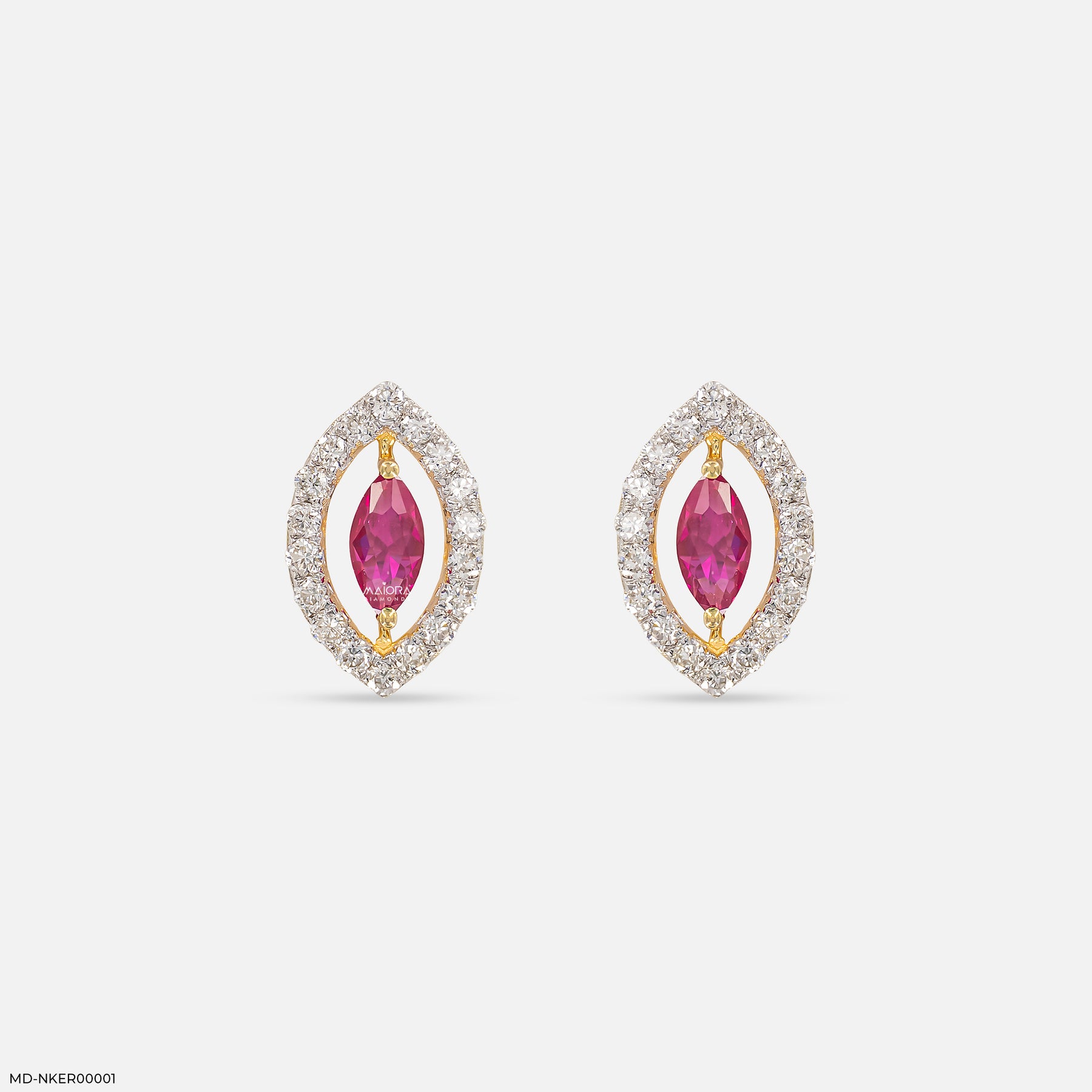 0.5 Carat Ruby Eye Stud Lab Diamond Earrings 14K Yellow Gold