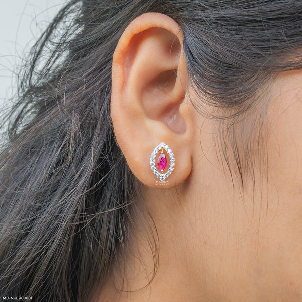 The Marquise-Ruby Halo Lab Diamond Earrings 14K Yellow Gold