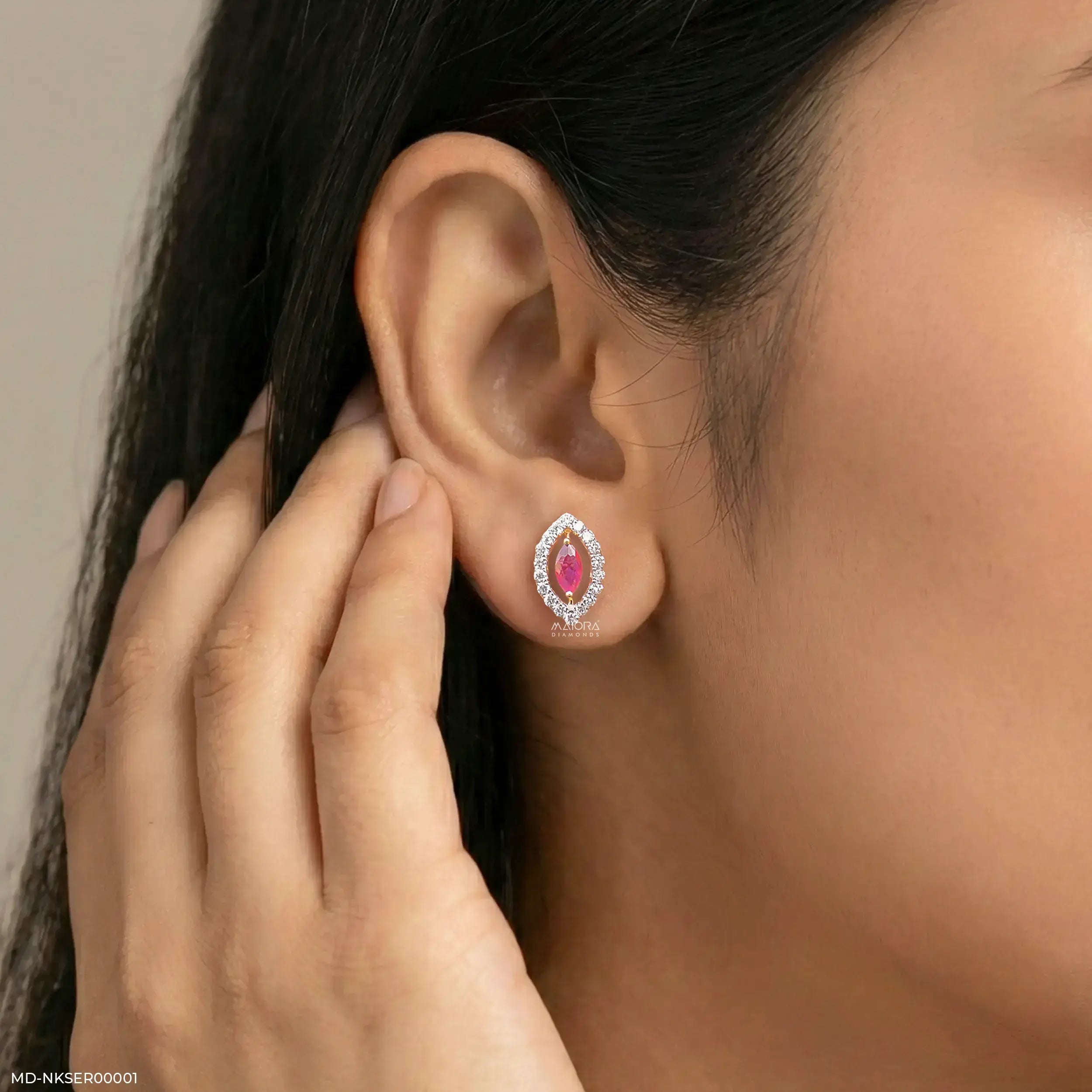 0.5 Carat Ruby Eye Stud Lab Diamond Earrings 14K Yellow Gold
