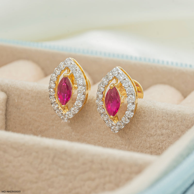 The Marquise-Ruby Halo Lab Diamond Earrings 14K Yellow Gold