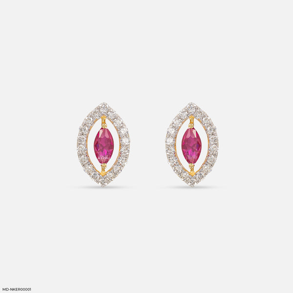 The Marquise-Ruby Halo Lab Diamond Earrings 14K Yellow Gold