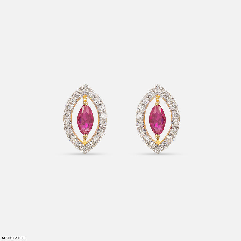 The Marquise-Ruby Halo Lab Diamond Earrings 14K Yellow Gold