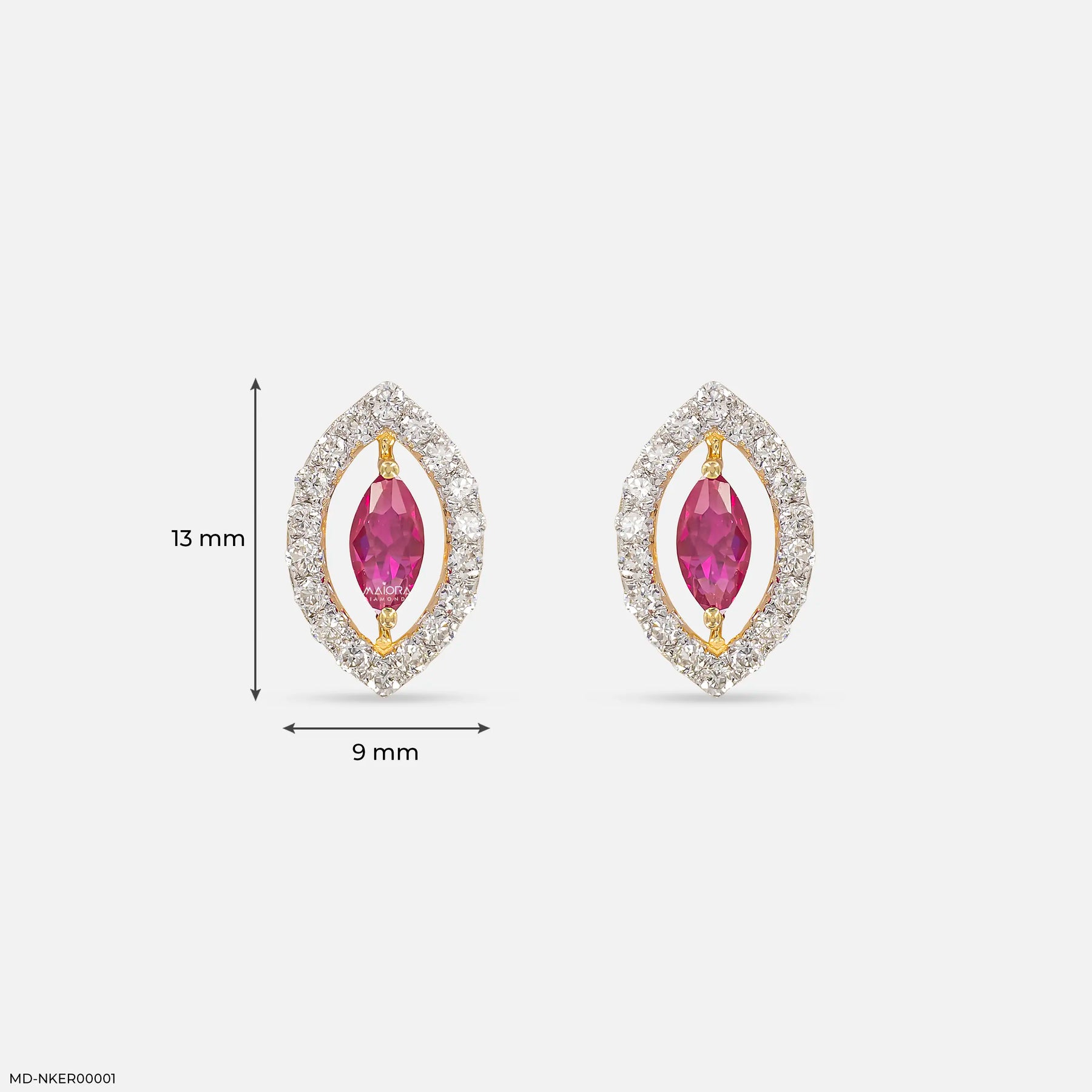 0.5 Carat Ruby Eye Stud Lab Diamond Earrings 14K Yellow Gold