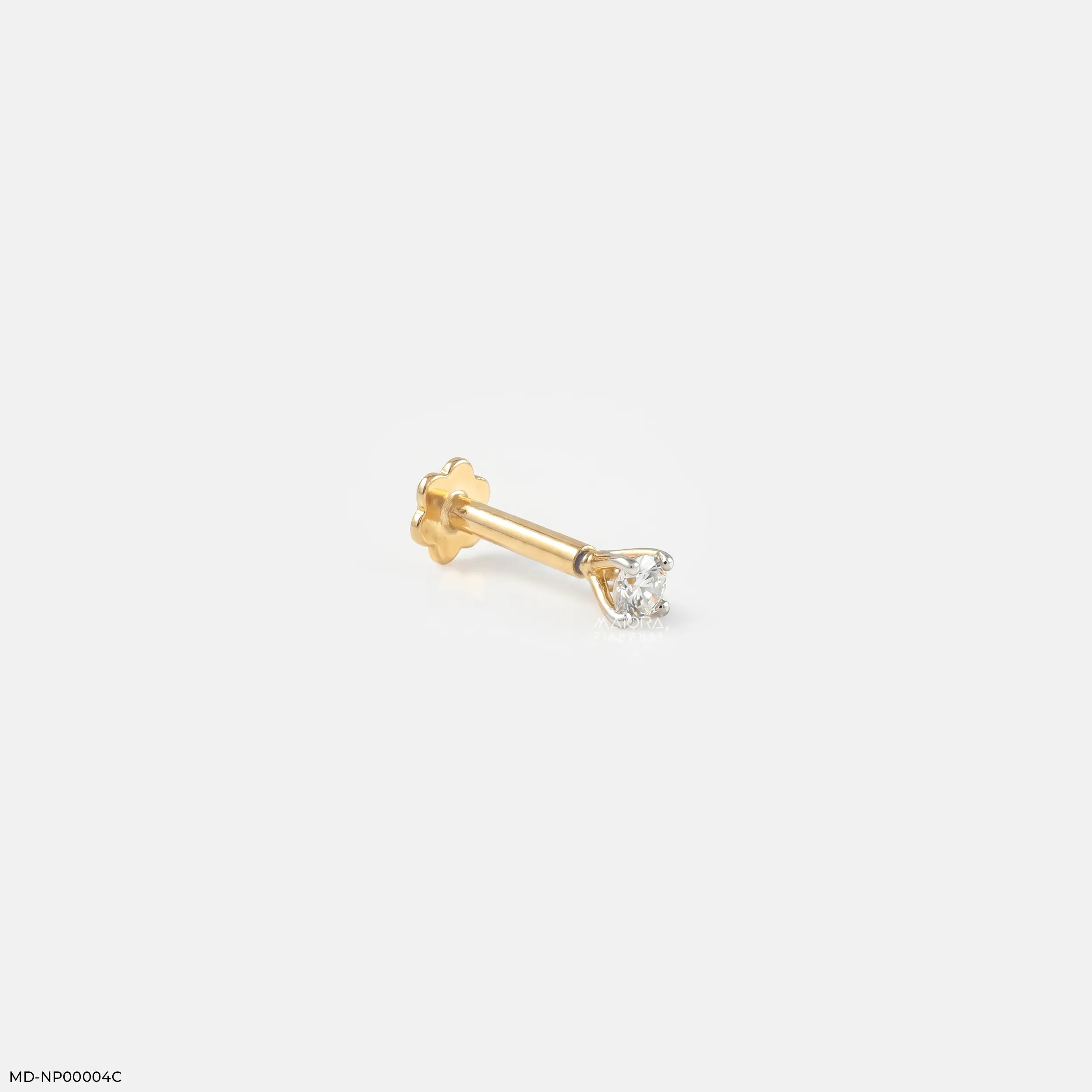 0.05 Cents Round Solitaire Lab Diamond Nosepin 14K Yellow Gold