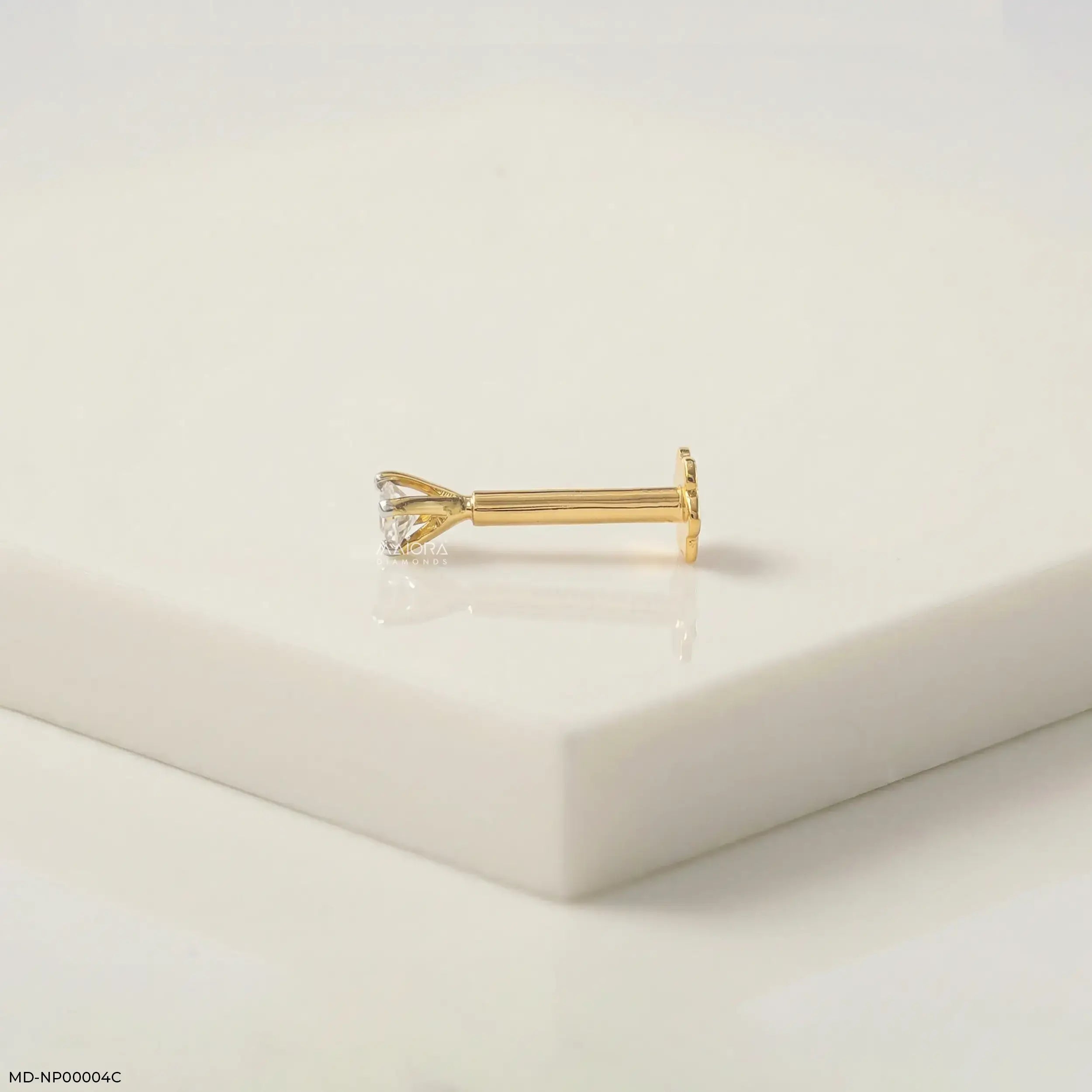 0.05 Cents Round Solitaire Lab Diamond Nosepin 14K Yellow Gold