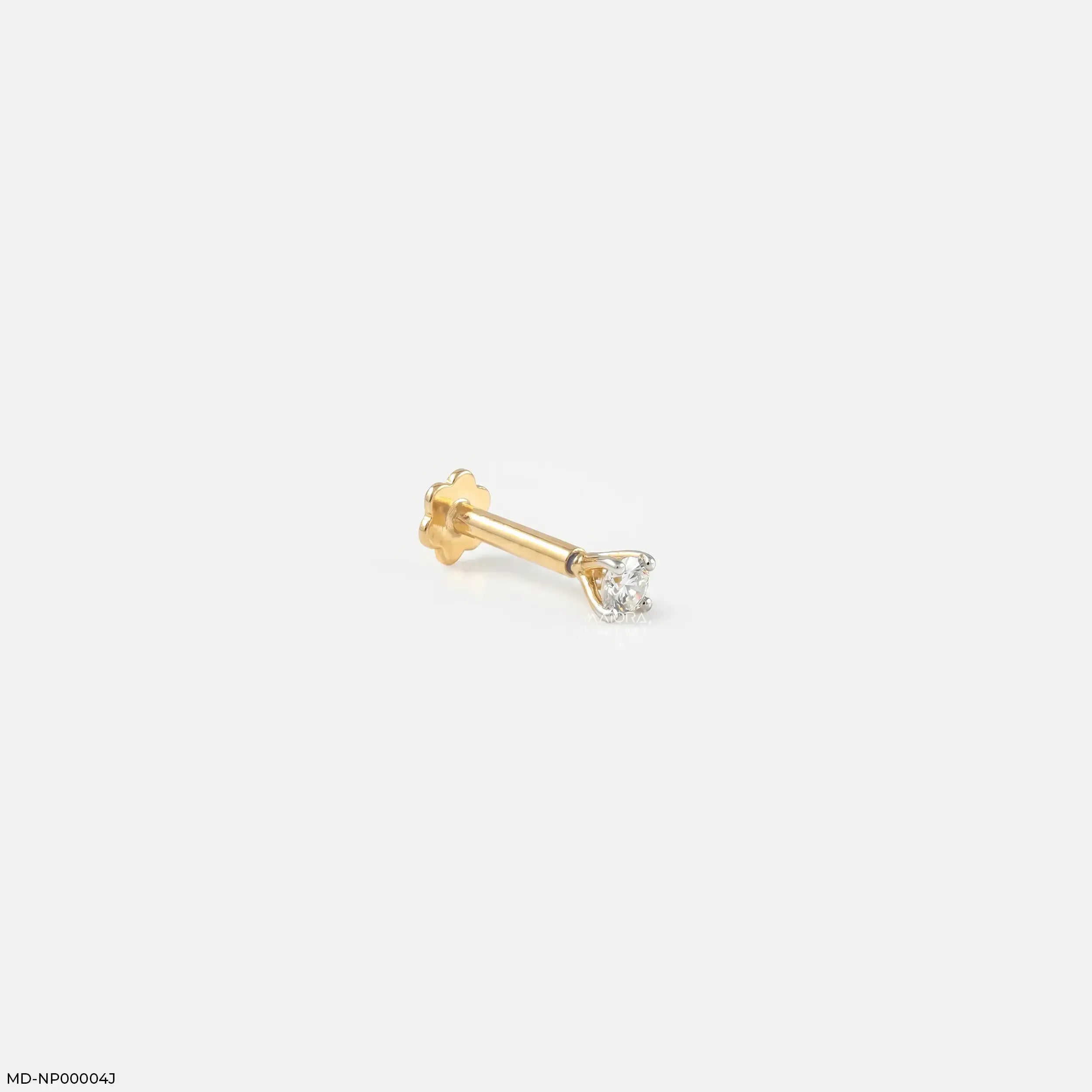 0.04 Cents Sparkle Solitaire Lab Diamond Nosepin 14K Yellow Gold