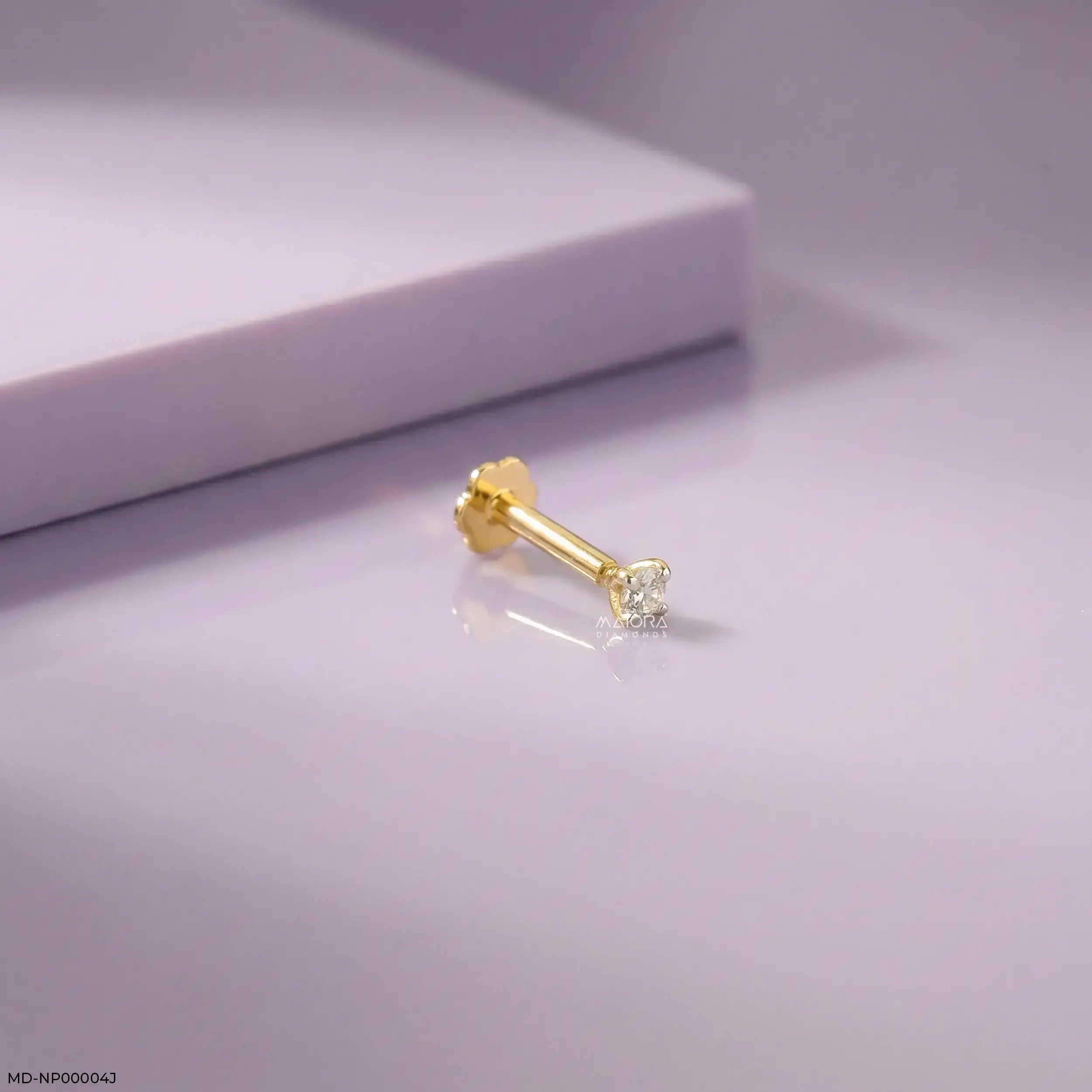 0.04 Cents Sparkle Solitaire Lab Diamond Nosepin 14K Yellow Gold