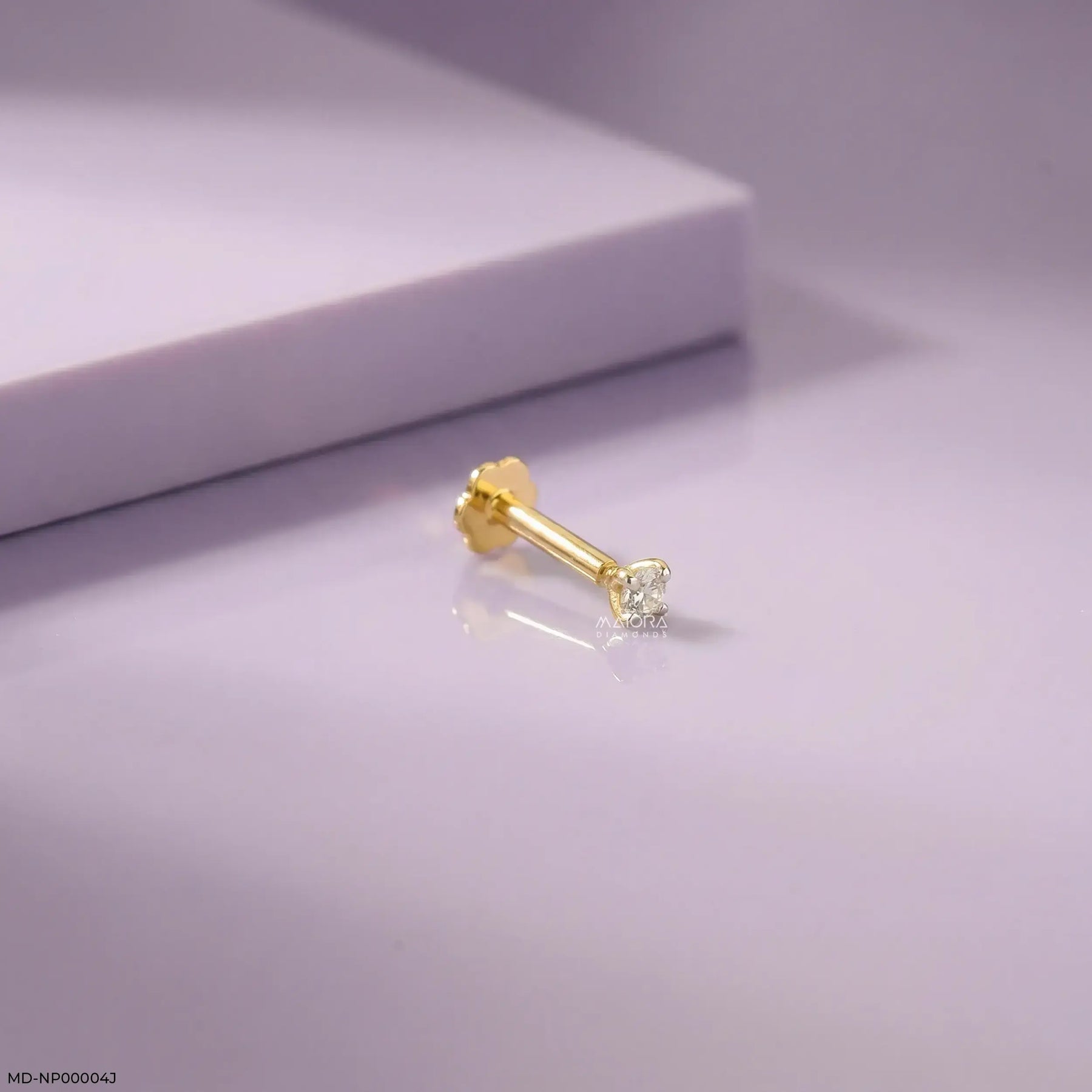 0.04 Cents Sparkle Solitaire Lab Diamond Nosepin 14K Yellow Gold
