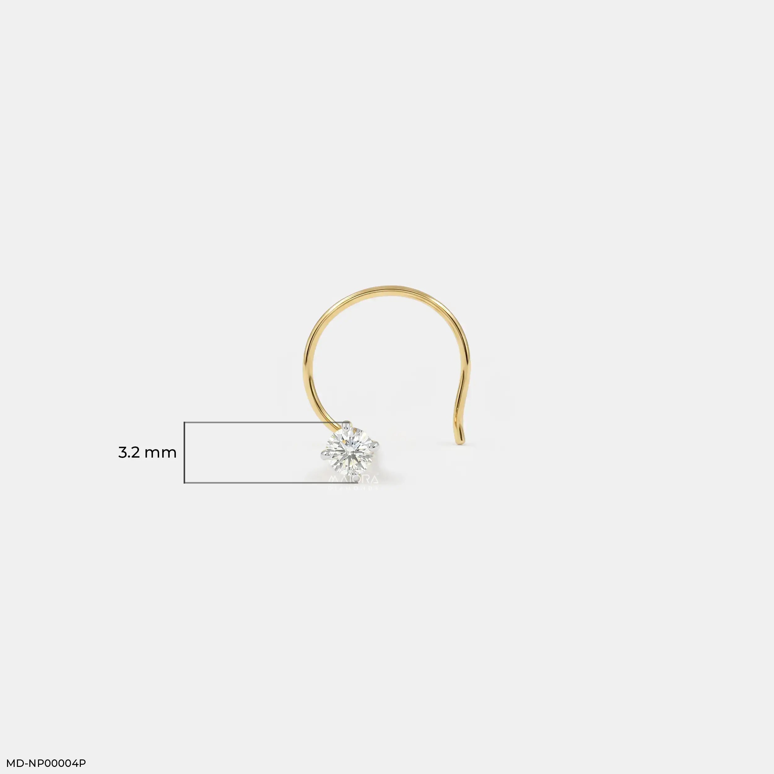 0.11 Carat Round Lab Diamond Stud Nosepin 14K Yellow Gold