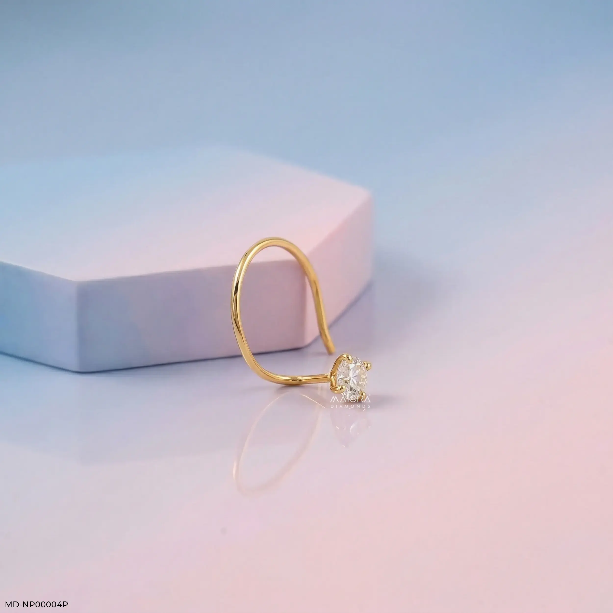 0.11 Carat Round Lab Diamond Stud Nosepin 14K Yellow Gold