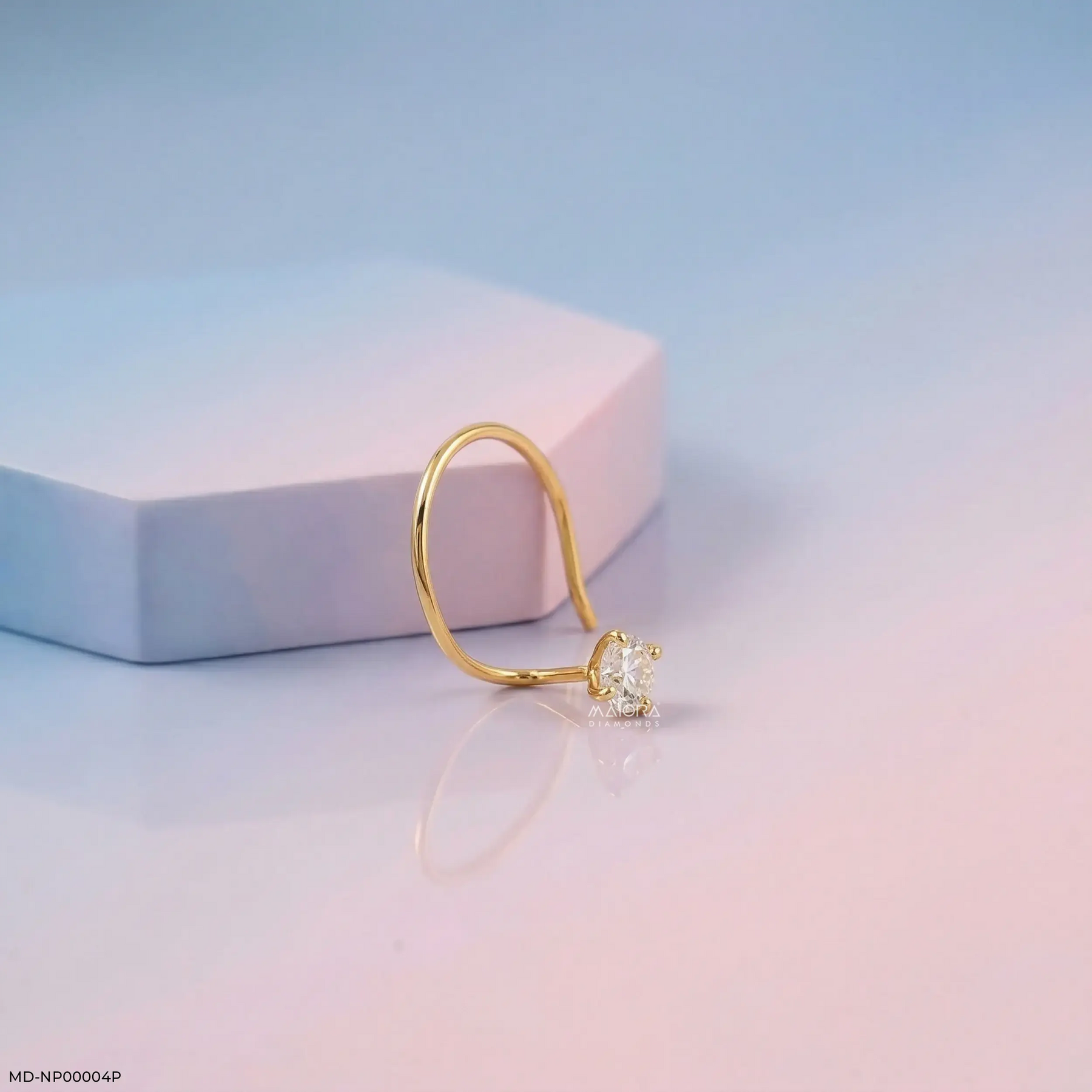 0.11 Carat Round Lab Diamond Stud Nosepin 14K Yellow Gold
