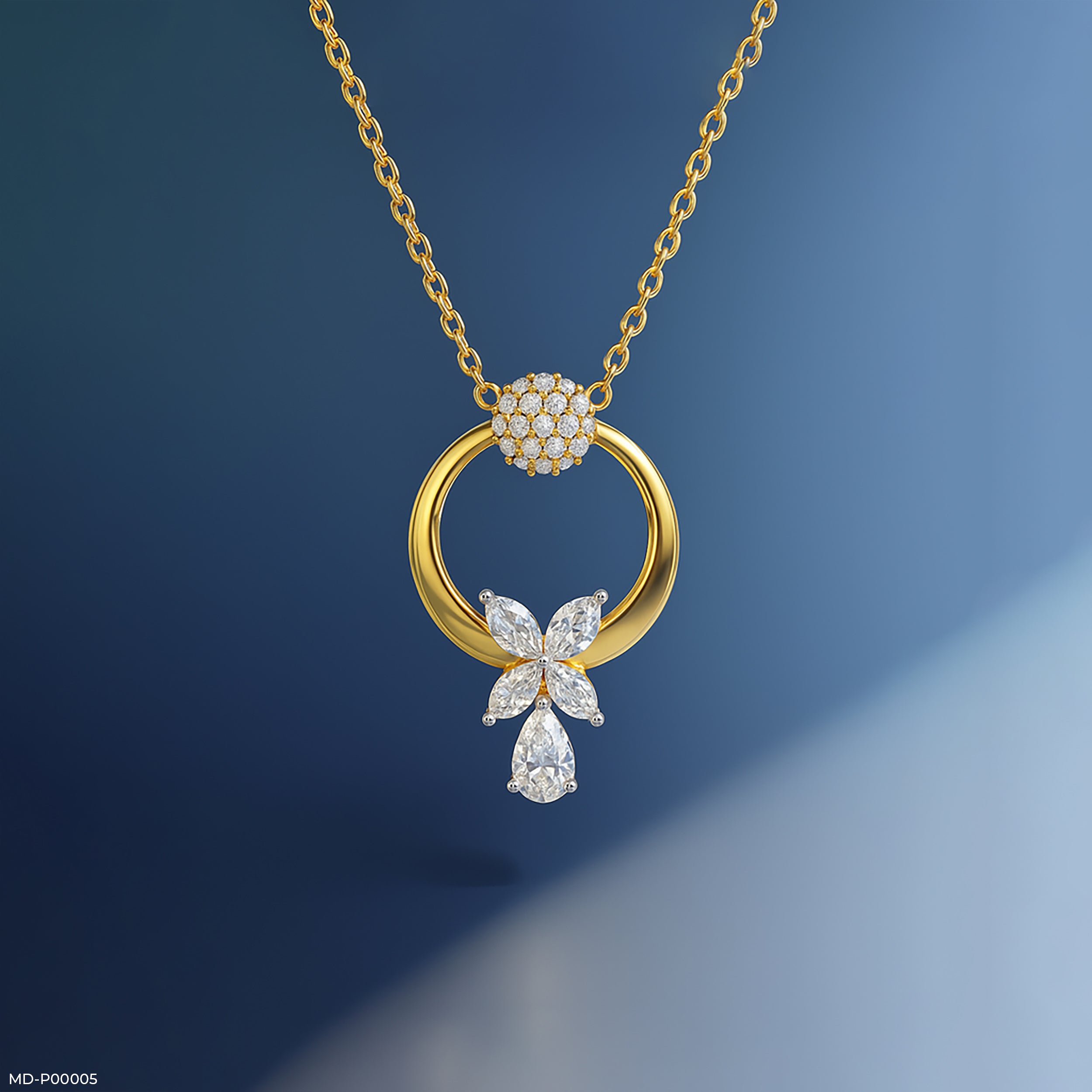 Luminous Crescent Bloom Pendant 9K Rose Gold