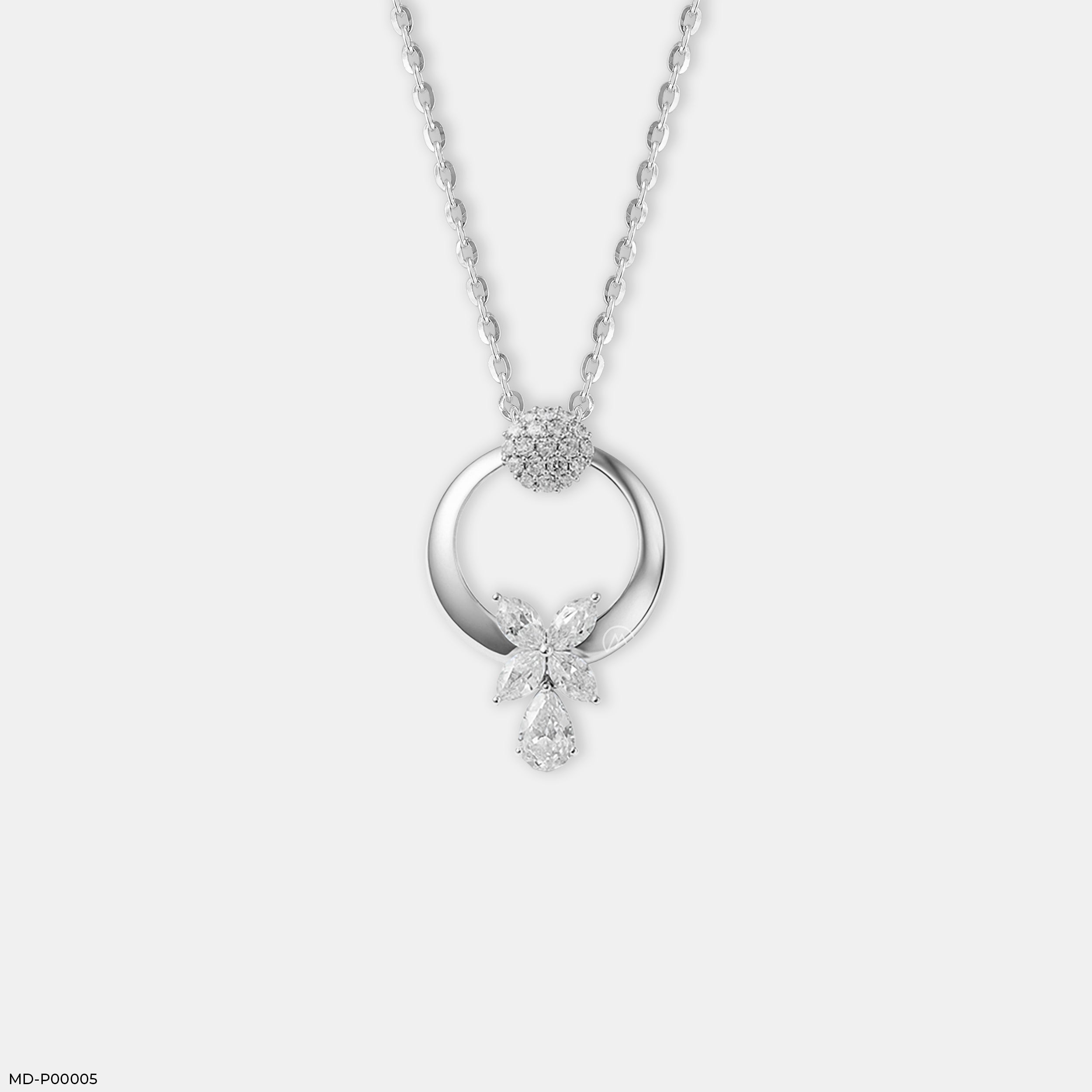 Luminous Crescent Bloom Pendant 14K White Gold