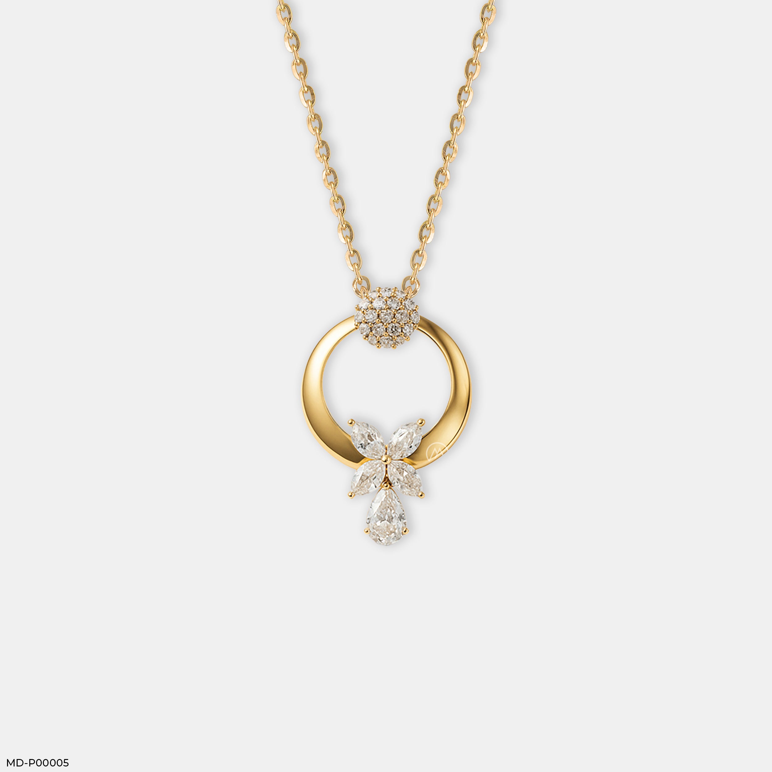 Luminous Crescent Bloom Pendant 14K Yellow Gold
