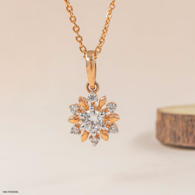 1 Carat Rose Gold Sunflower Pendants 14K Rose Gold