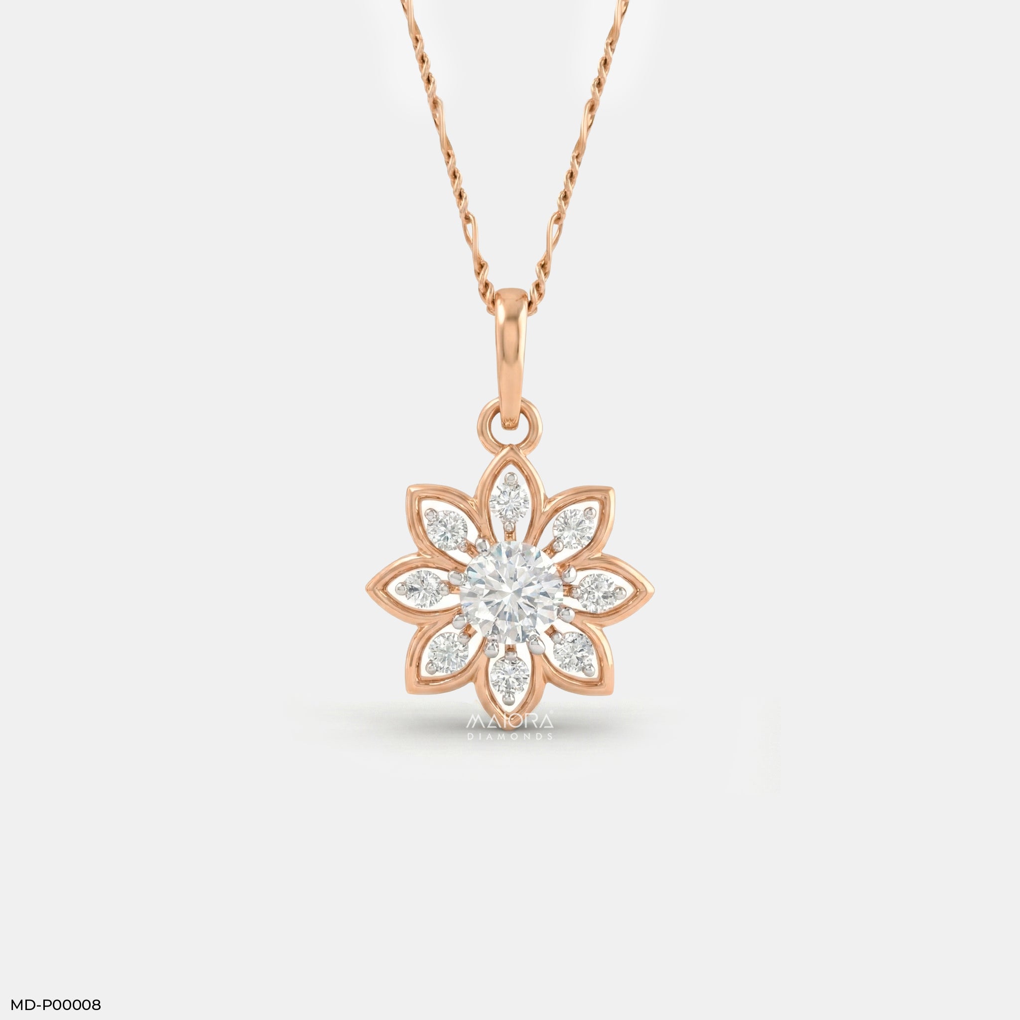 Solaris Diamond Petal Pendant  14K Rose Gold