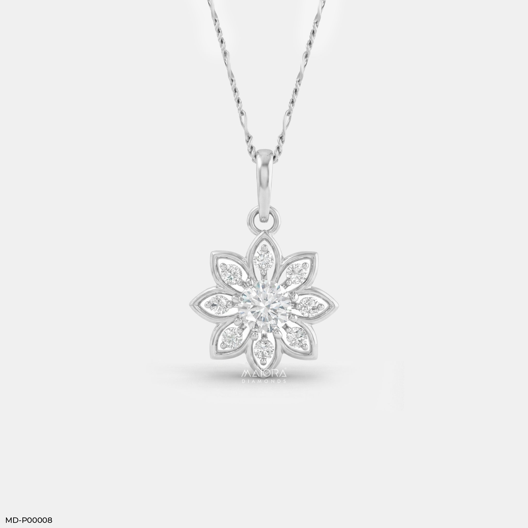 Solaris Diamond Petal Pendant  14K White Gold