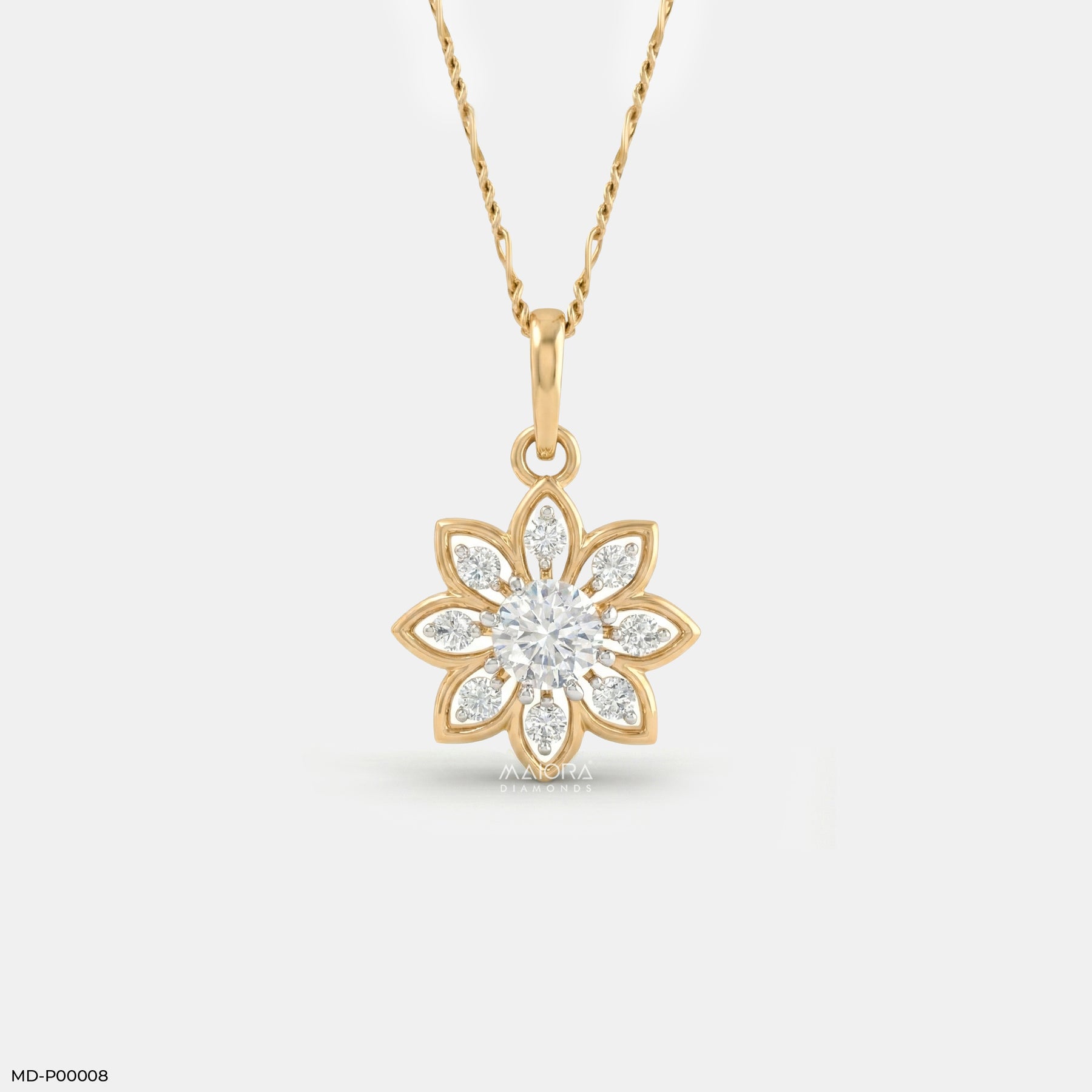 Solaris Diamond Petal Pendant  9K Yellow Gold
