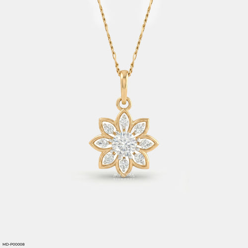 Solaris Diamond Petal Pendant  9K Yellow Gold