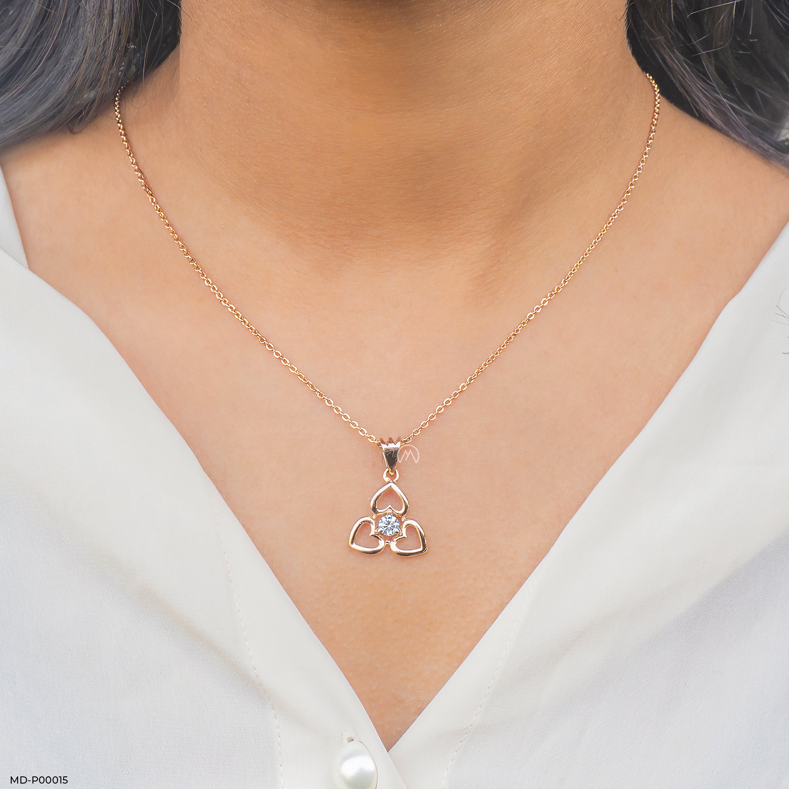 Triple Heart Diamond Pendant 9K Rose Gold