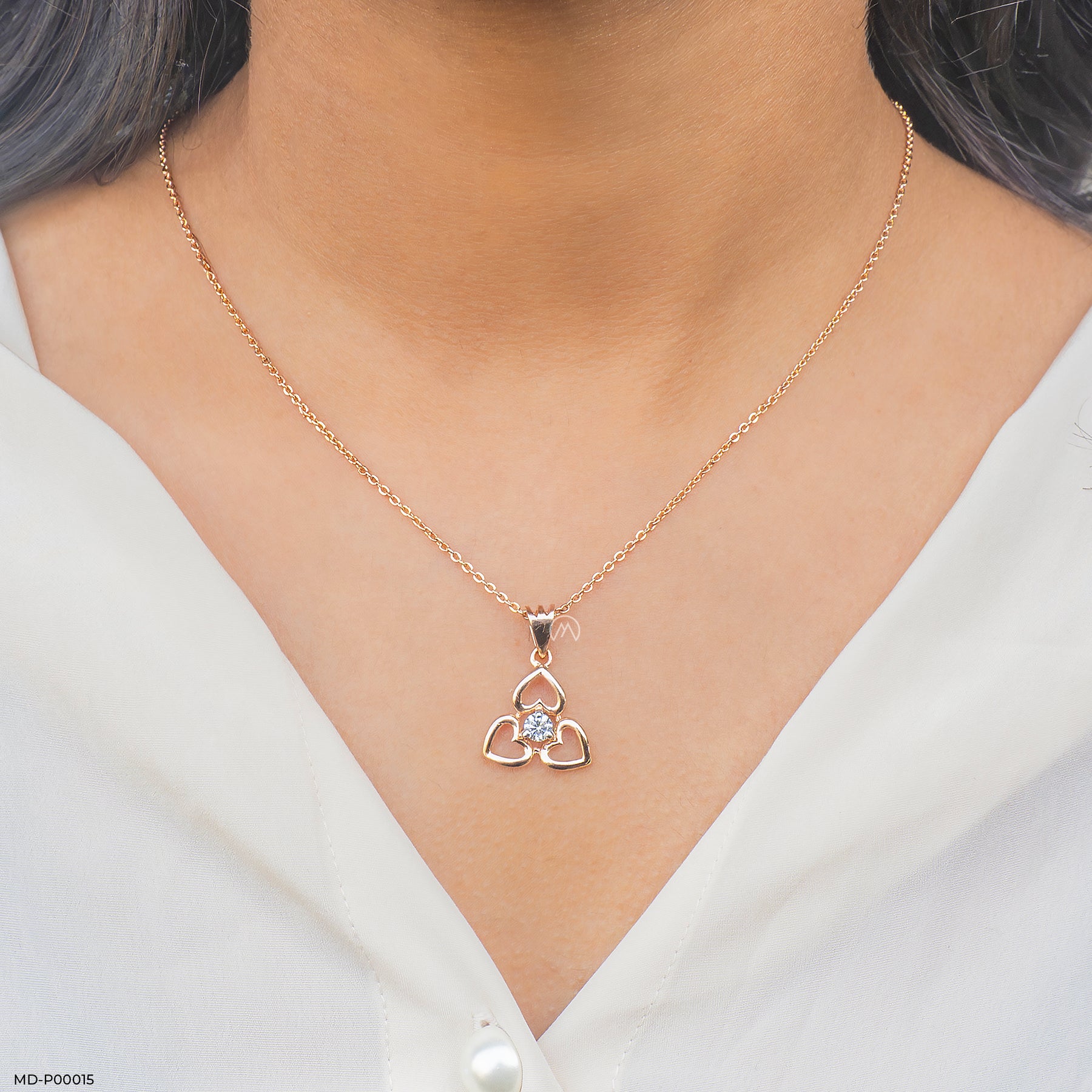 Triple Heart Diamond Pendant 9K Rose Gold