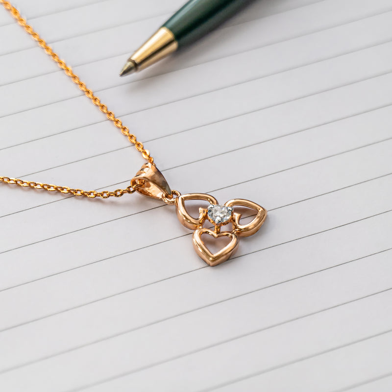 Triple Heart Diamond Pendant 14K White Gold