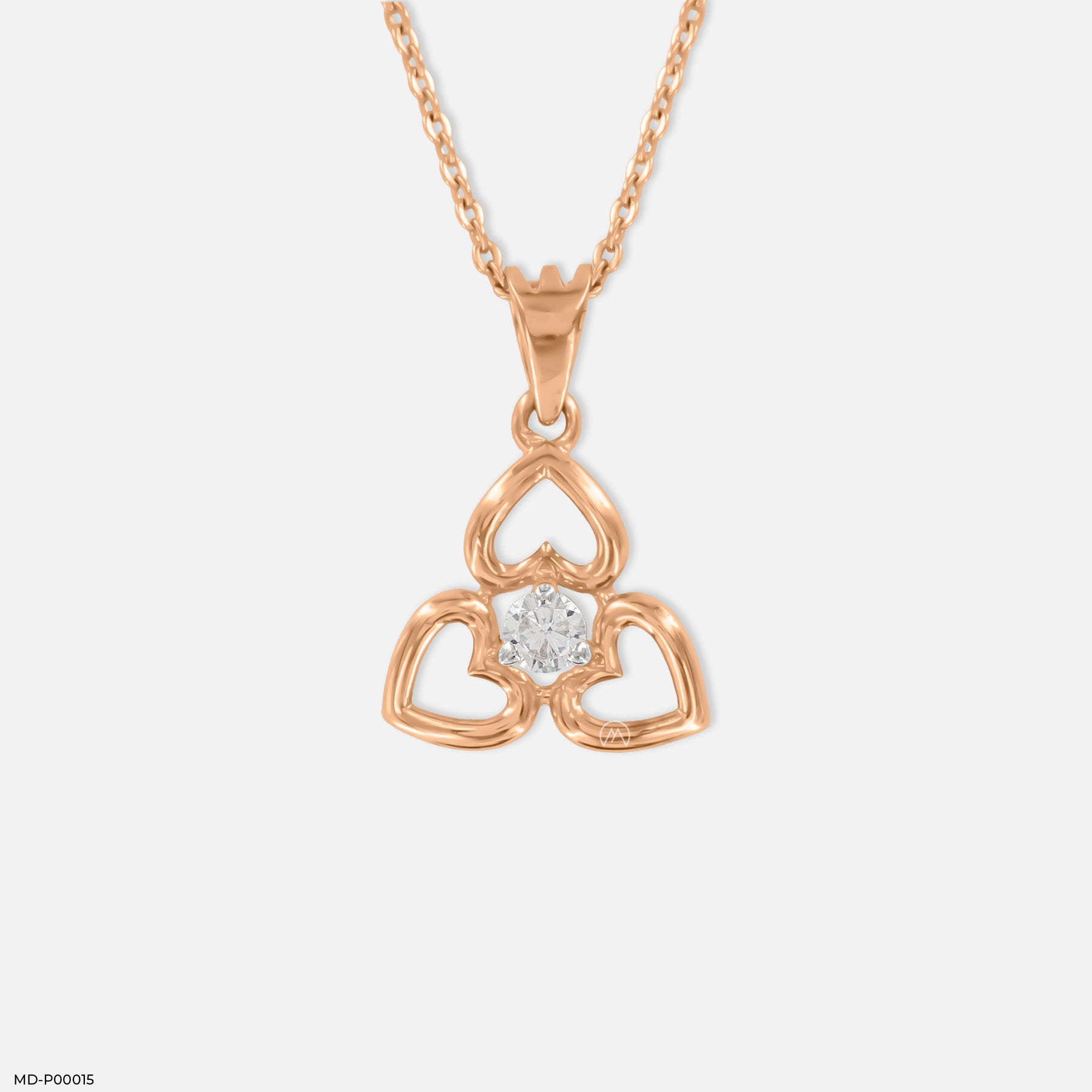 Triple Heart Diamond Pendant 9K Rose Gold