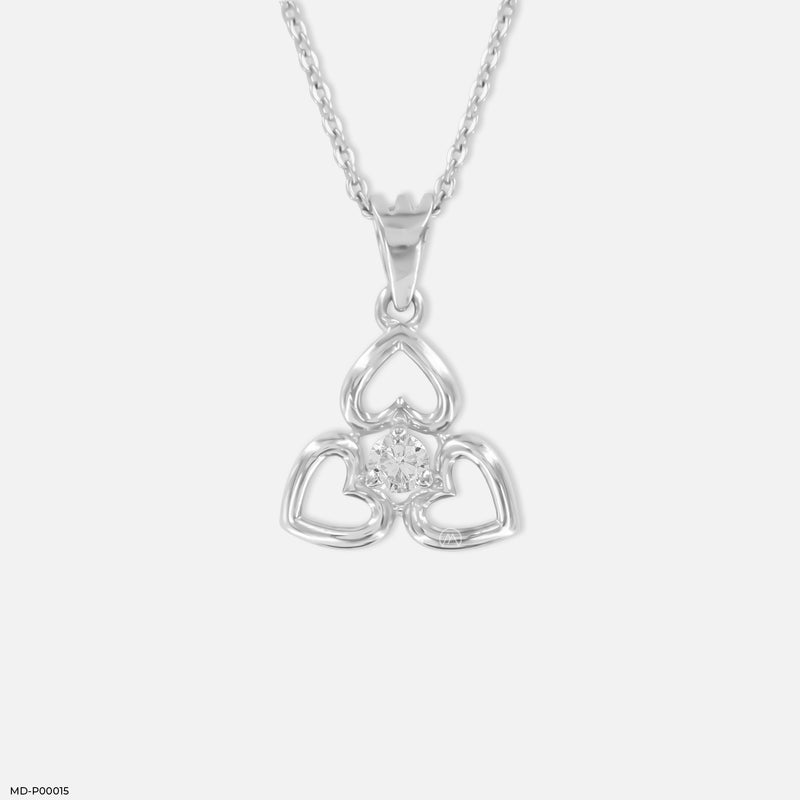 Triple Heart Diamond Pendant 14K White Gold