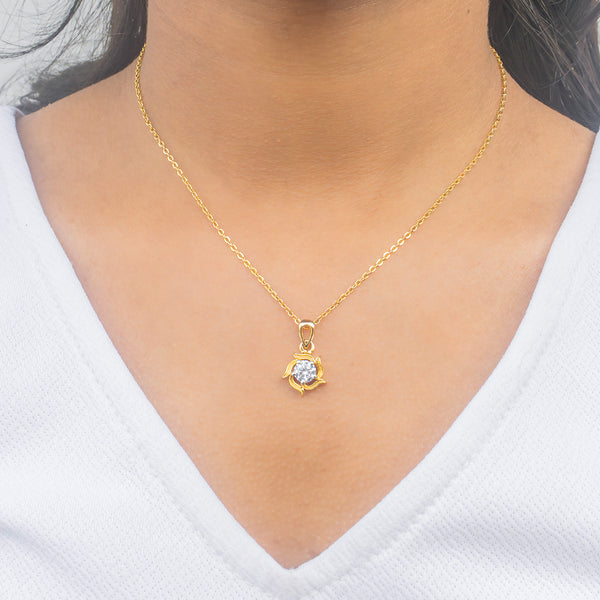 Twisted Petal Solitaire Pendant 14K Yellow Gold