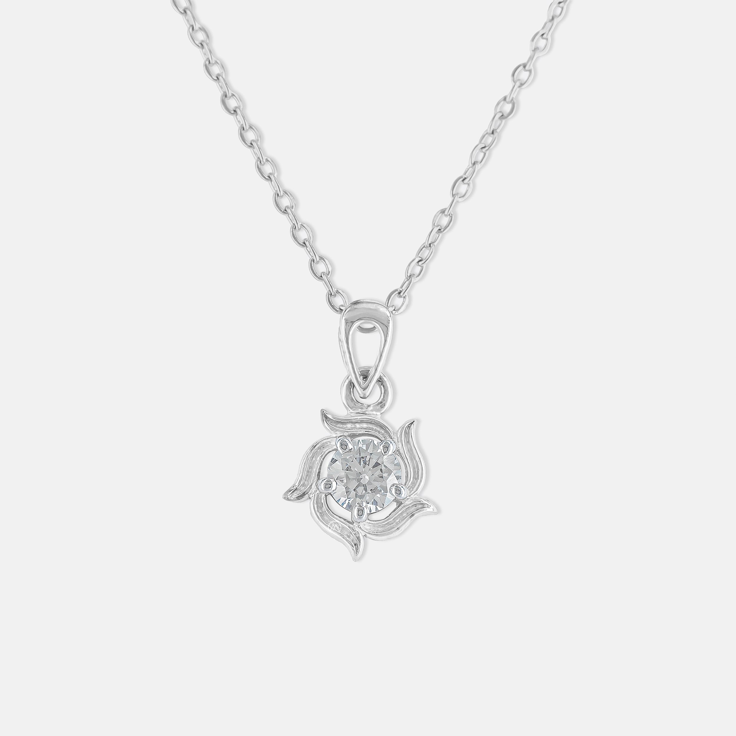 Twisted Petal Solitaire Pendant 14K White Gold
