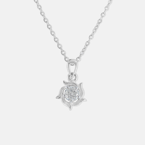 Twisted Petal Solitaire Pendant 14K White Gold